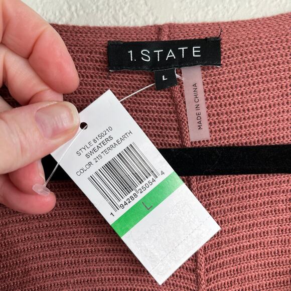 1.State V-Neck Ribbed Balloon Sleeve Terracotta Brown Oversize Sweater Large NWT - Picture 4 of 12